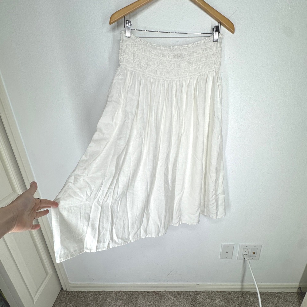 Michael Kors White Linen Blend Smocked Waist Flared Skirt Womens Size M Coastal